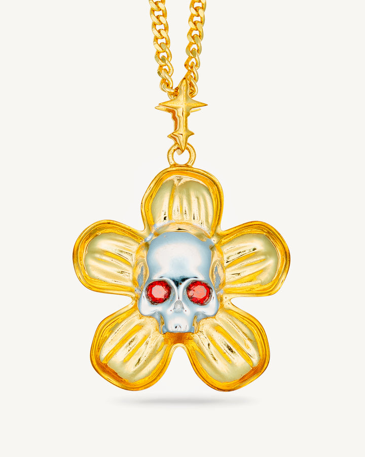 Two Tone Skull Rose Necklace