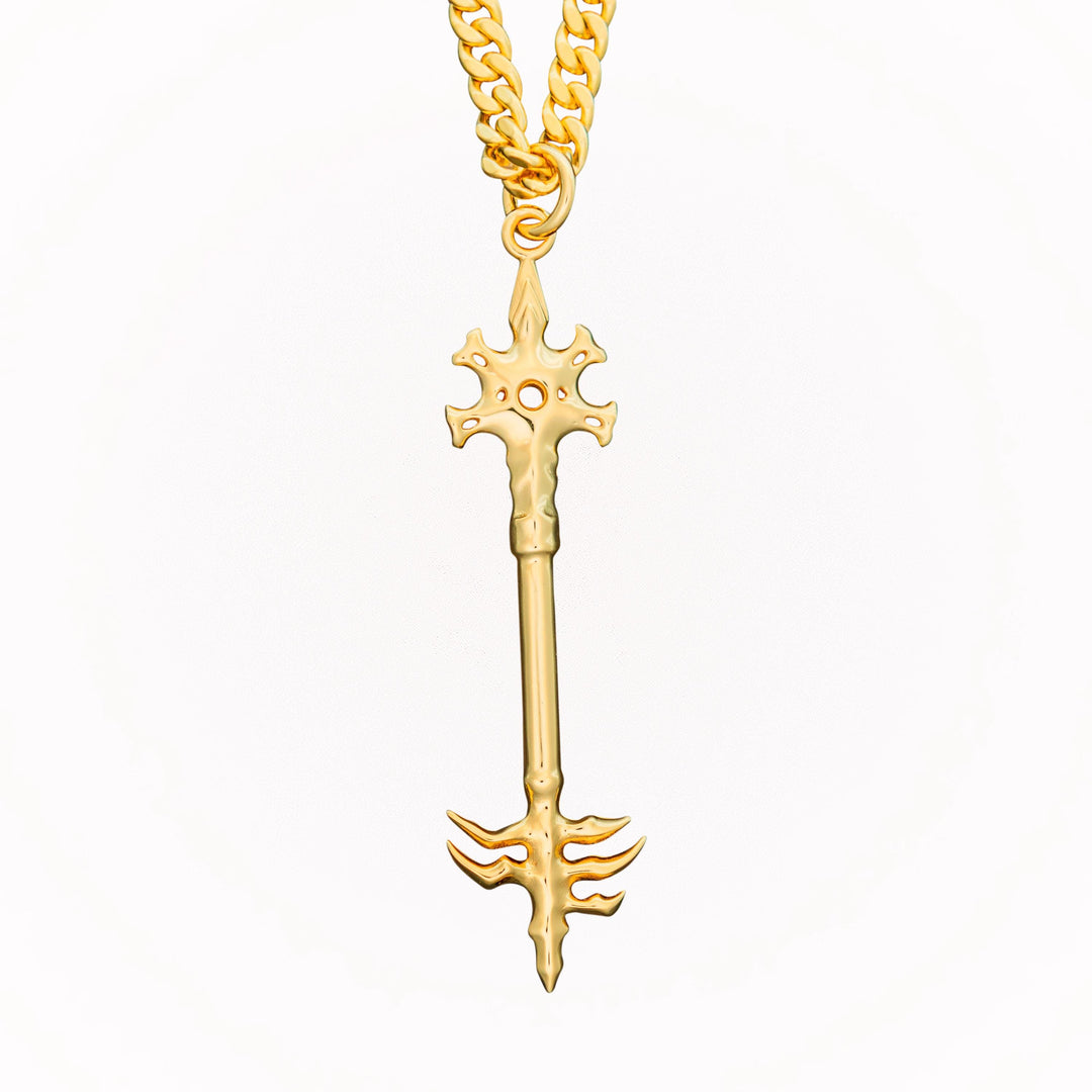 Gold Demon Castle Key Necklace Pendant